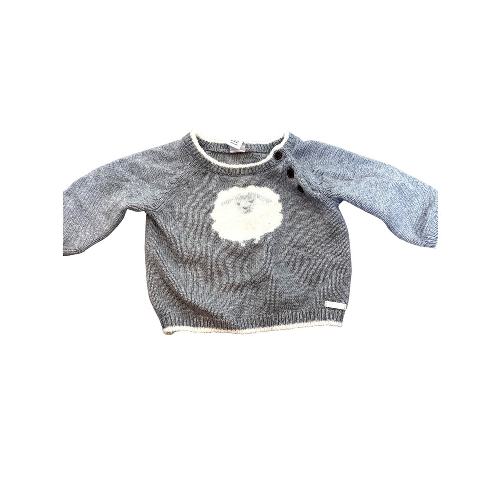 Janie And Jack Sweater Girls 9-12 Months Gray Sheep Button Pullover Knit